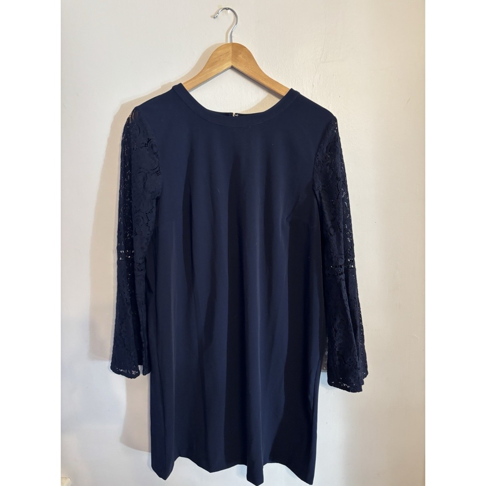Loft Women's Navy Blue Shift With Long Lace Bell Sleeves Dress Size‎ 10